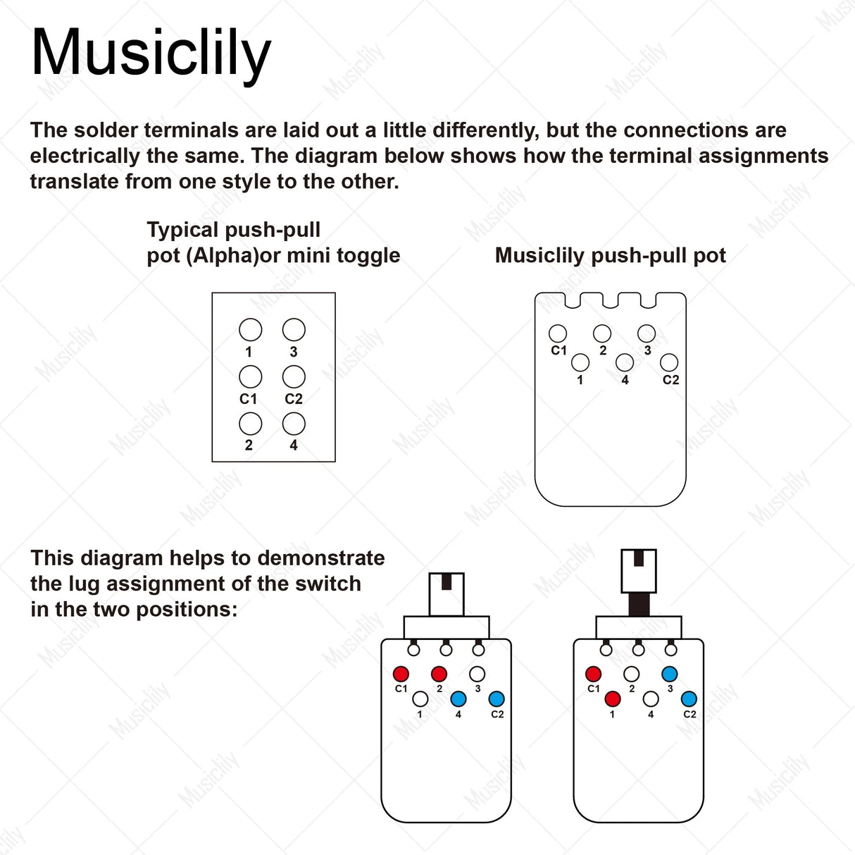 Musiclily Pro Push Pull Audio (Log) Medium Split Shaft 500K Pot