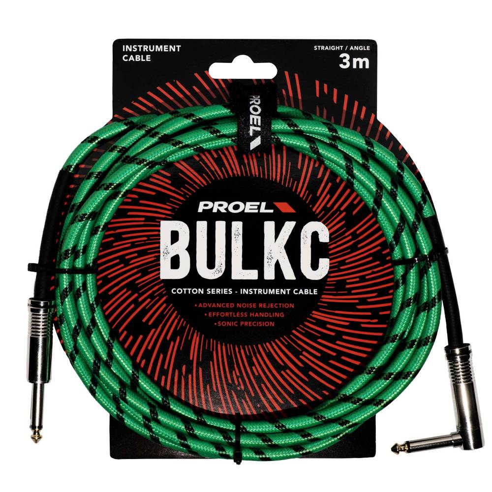 Proel BulkC Cotton Series Instrument Cable - Green and Black 3m
