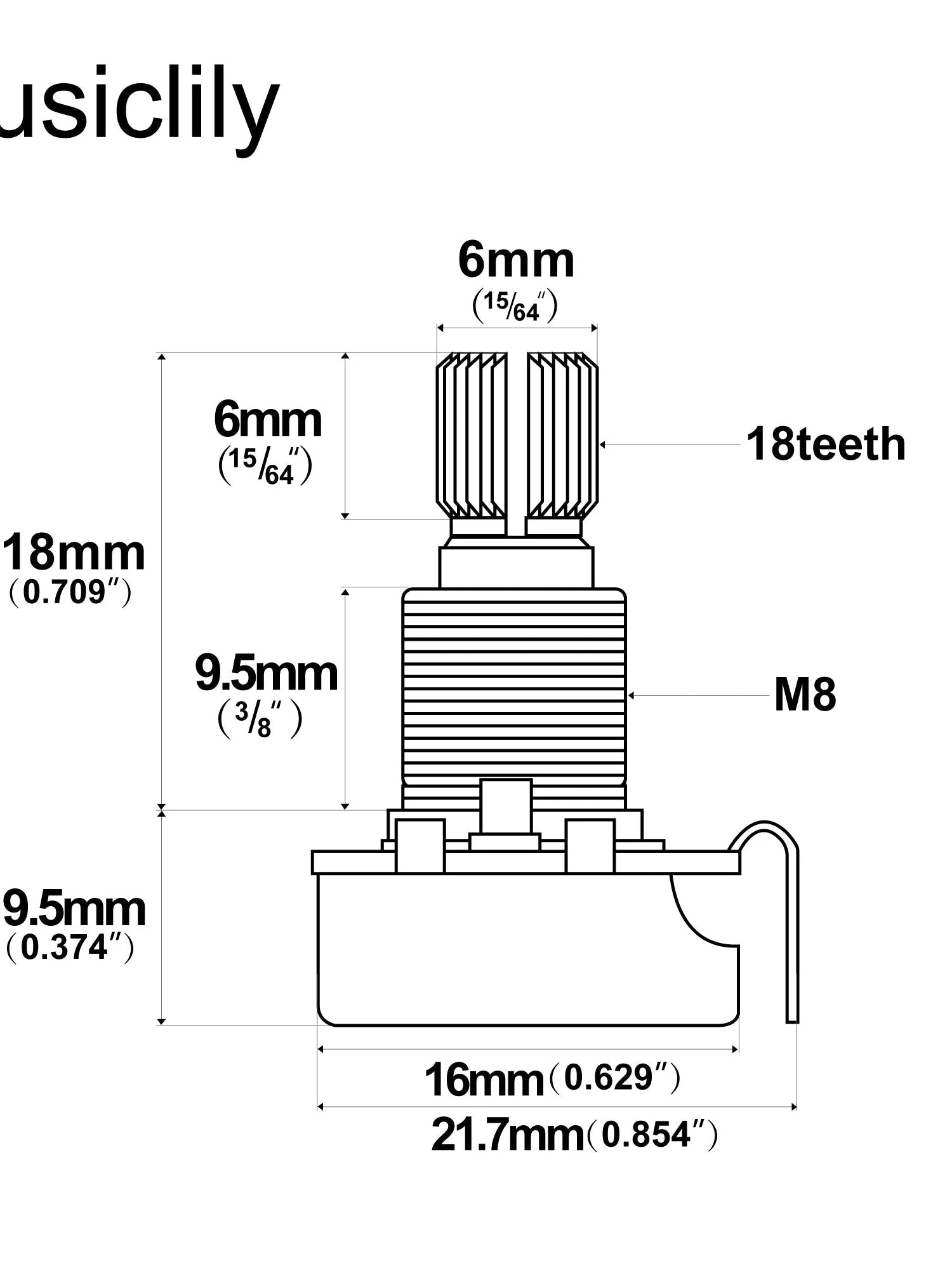 Musiclily Pro Audio (Log) Medium Split Shaft 25k Mini Pot