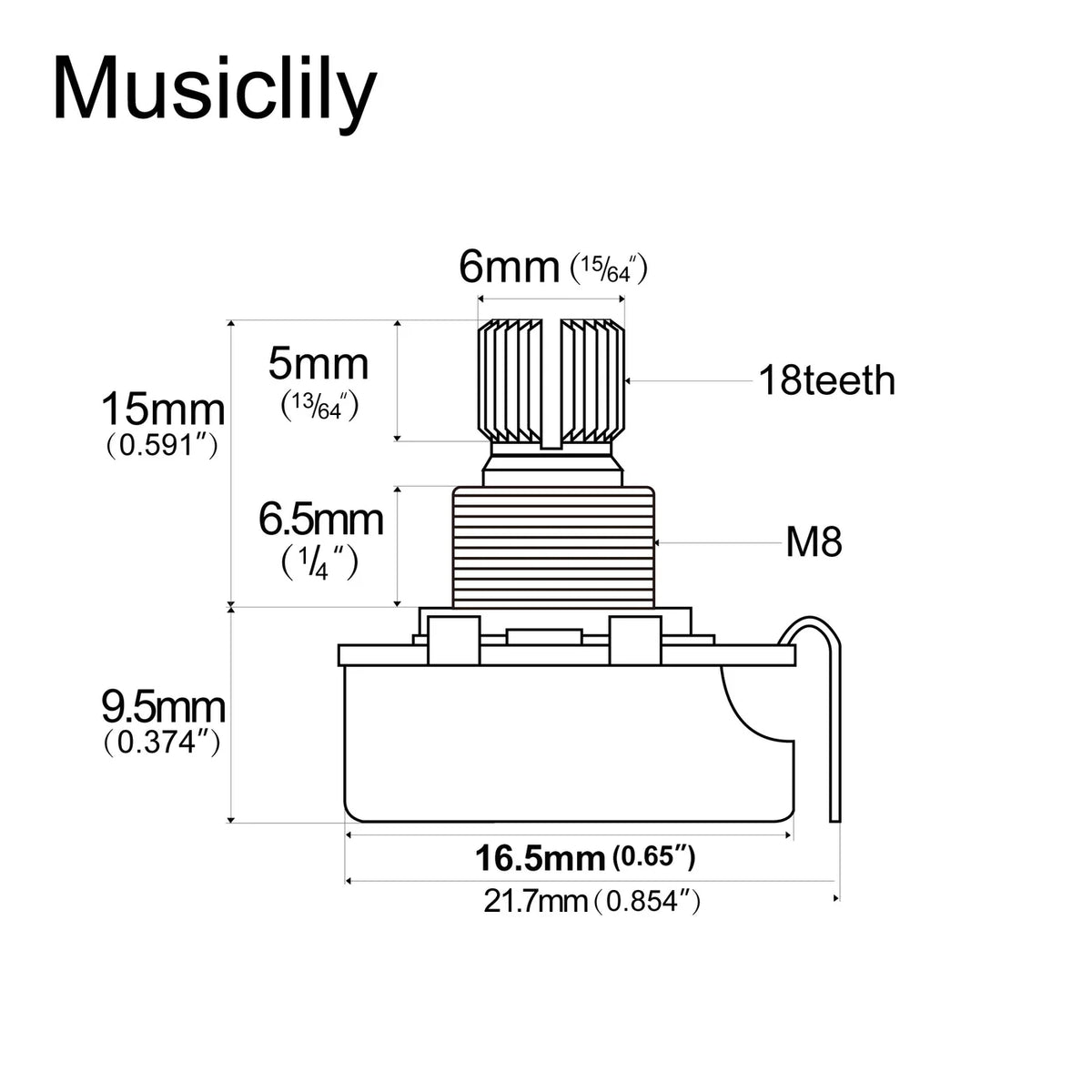 Musiclily Pro HD Linear (Lin) Brass Short Split Shaft Mini A250k Pot