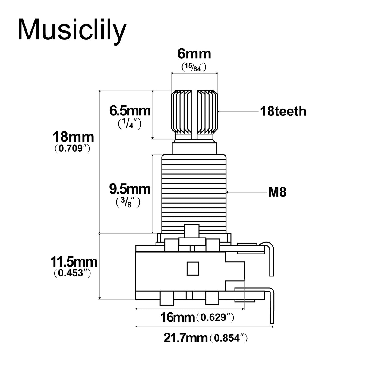 Musiclily Pro 250k Blend Balance Mini Medium Split Shaft Pot