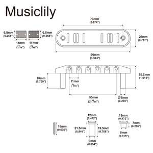 Musiclily Ultra BJ003 55mm Offset Bridge with Full Solid Brass Plate for Jazzmaster Jaguar Style Guitars