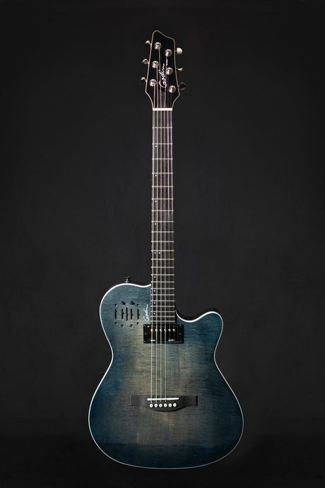 Godin A6 Ultra Denim Blue Flame Steel String Electro Acoustic Guitar - Acoustic Guitars - Godin