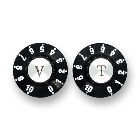 Witch Hat Reflector Knobs with T & V Lettering (x2) (Various Colours) - Parts - WM Guitars